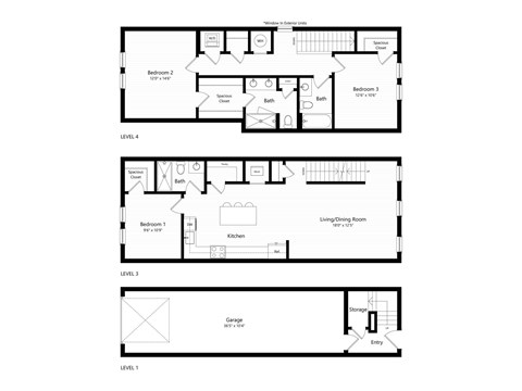 Floor plan for 3 beds, 3 baths, 1628 sqft